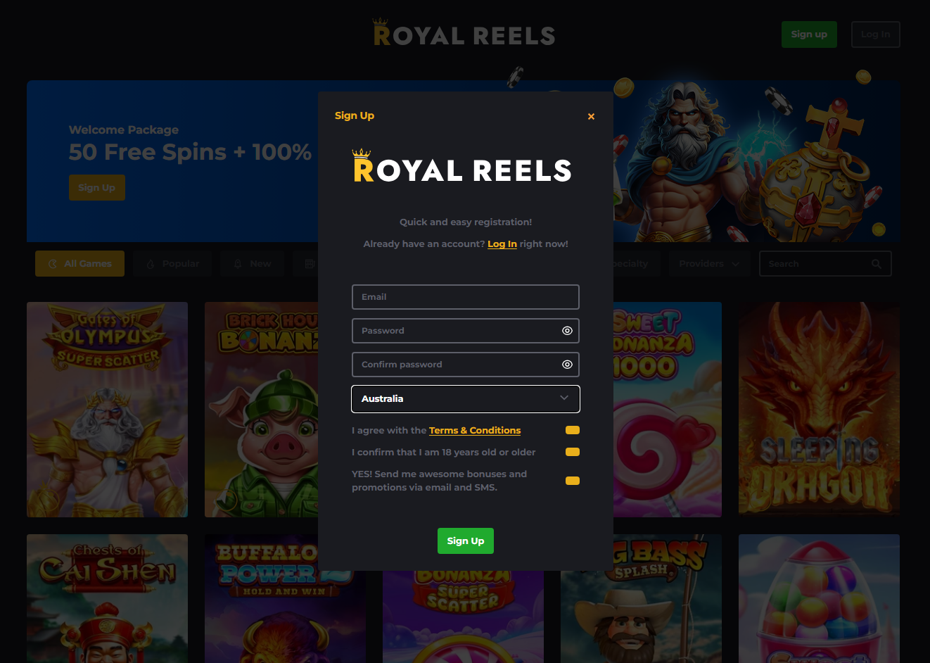 Royal Reels Sign Up